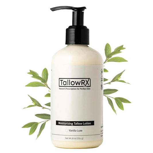 TALLOWRX Tallow Body Lotion – 100% Grass-Fed Beef Tallow for Skin, Face & Body – Pure & Organic Moisturizer with Jojoba Oil, Vitamin E (8 Fl Oz, Vanilla)