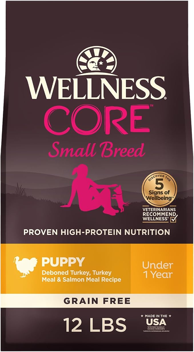 Wellness CORE Small Breed Puppy Dry Dog Food, Grain Free Kibble, Natural, High Protein, Turkey and Salmon Recipe, 12 lb Bag