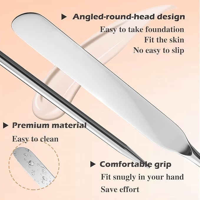 Picasso Makeup Spatula and Palette Set, Korean Makeup Spatula with Leather Cover, Stainless Steel Palette with Scraper Tool for Cosmetic Pigment Blending（SS）