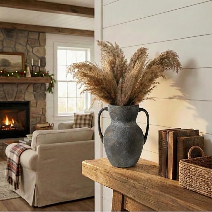 Emotionally Grounded Vase, Vaseking Large Ceramic Rustic Vasewith 2 Handles, 8.6 inch Minimalist Decorative Farmhouse Tall Vases for Home Decor, Living Room, Enterway, Table Decoration, Black Bronze
