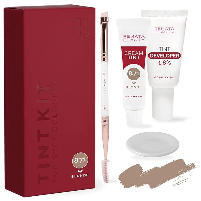 RB RENATA BEAUTY Tint Kit for Spot Coloring – Cream Hair Dye Kit with Developer and Application Brush, Covers Gray Hairs, Smudge-Proof, Long-Lasting Up to 4 Weeks, 20 Applications [Blonde]