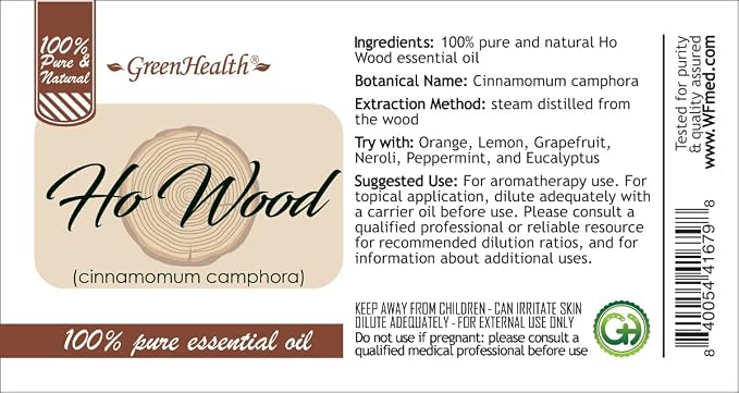 Ho Wood Essential Oil - 5 ml - 100% Pure & Natural - Amber Glass Bottle w/Euro Dropper - GreenHealth