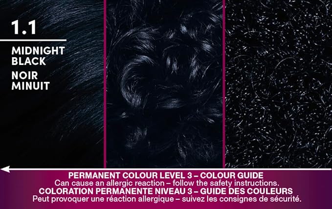 Schwarzkopf Keratin Color Permanent Hair Color, 1.1 Midnight Black, 1 Application-Professionally Inspired Permanent Hair Dye, for up to 80% Less Breakage vs Untreated Hair and up to 100% Gray Coverage