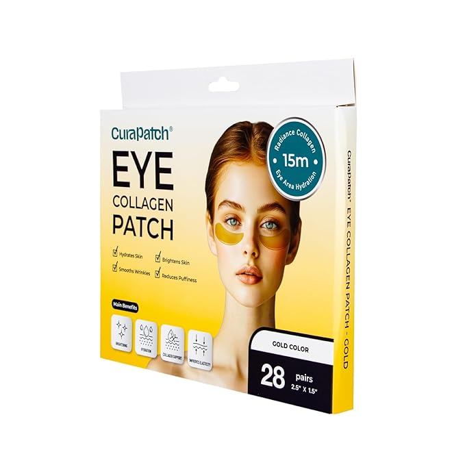 Eye Collagen Patch - 28 Pairs (2.5"x1.5") | Radiance Collagen, Eye Area Hydration, 15min | Hydrates Skin, Brightens Skin, Smooths Wrinkles & Reduces Puffiness (Gold)