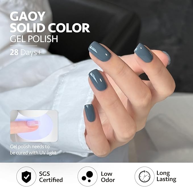 GAOY Blue Gel Nail Polish Set, 6 Colors Dark Gray, UV Light Cure Gel Polish for Nail Art DIY at Home