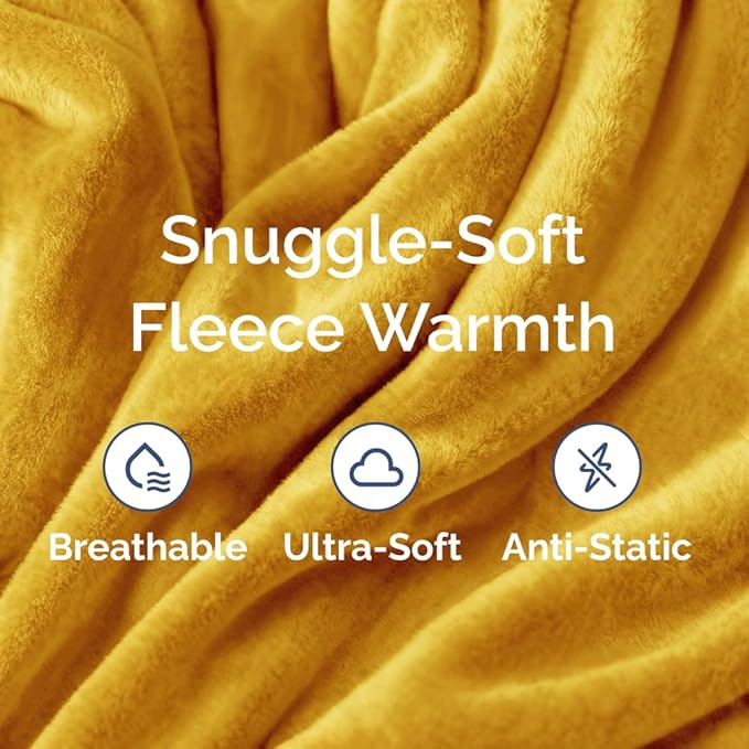 Fleece Blanket Twin Size - Ultra-Soft Warm Flannel Fleece Blanket - Gold | Soft, Warm, Outdoor Picnic Blanket for Camping, Travel, Lightweight, Cozy, Anti-Static, Home Decor Gifts for Men & Women