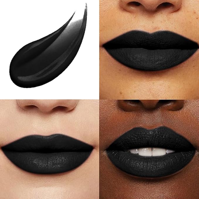 evpct 1Pcs Dark Black Matte Liquid Lipstick Lip Stain Sets for Women, Skull Face Halloween Matte+Lipstick Long Lasting Permanent 24 hr Hours Magic Lipstick 24 Hours original Waterproof, 19#