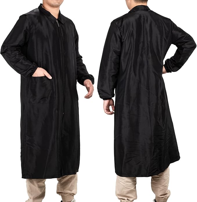Noverlife Professional Full Coverage Long Sleeve Grooming Smock Collection | Anti-static Splash Proof Knee-Length Workwear for Pet Groomer Hair Stylist Gardener, Hair Resistant Protective Gown Shop Coat