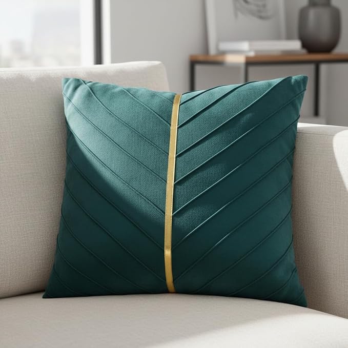 Velvet Throw Pillow Covers 18x18 Pack of 2 Gold Decor Peacock Blue | Soft Solid Pillow Covers,Modern Luxury Home Decor,for Couch Chair Sofa Bedroom Livingroom,Hidden Zipper,Ideal Gift,Easy Care