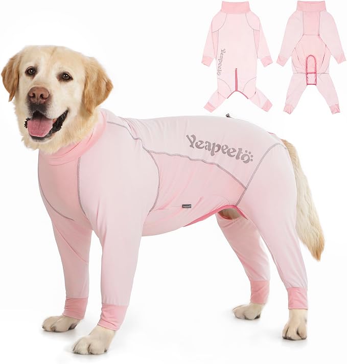 Dog Sun Protection Cooling Suit UPF 50+, Quick-Dry Breathable Jumpsuit for Large & Medium Dogs, Outdoor Dirt-Resistant Shedding Control Pet Apparel (Blush Pink, 4X-Large)