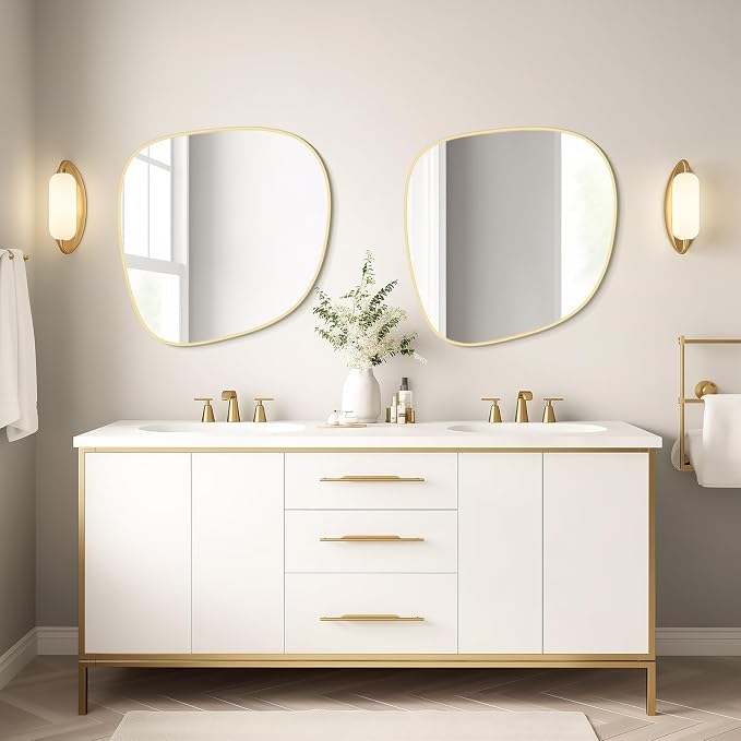 Asymmetrical Mirror, Irregular Wall Mirror, Wall Mirrors Decorative for Bedroom Living Room Entryway Hall, Unique Wall Mirror 27" H x 26" W, Gold