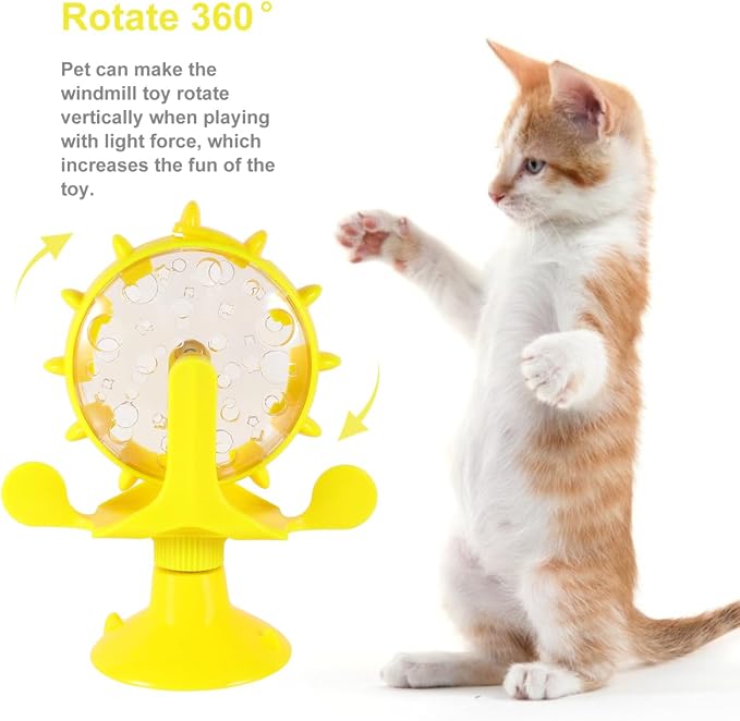Cat Feeding Toy Rotating Windmill Treat Dispenser Interactive Pet Slow Food Toy with Food Leakage Hole Helps Slow Eating and .11 X 1.57 X 6.69 in