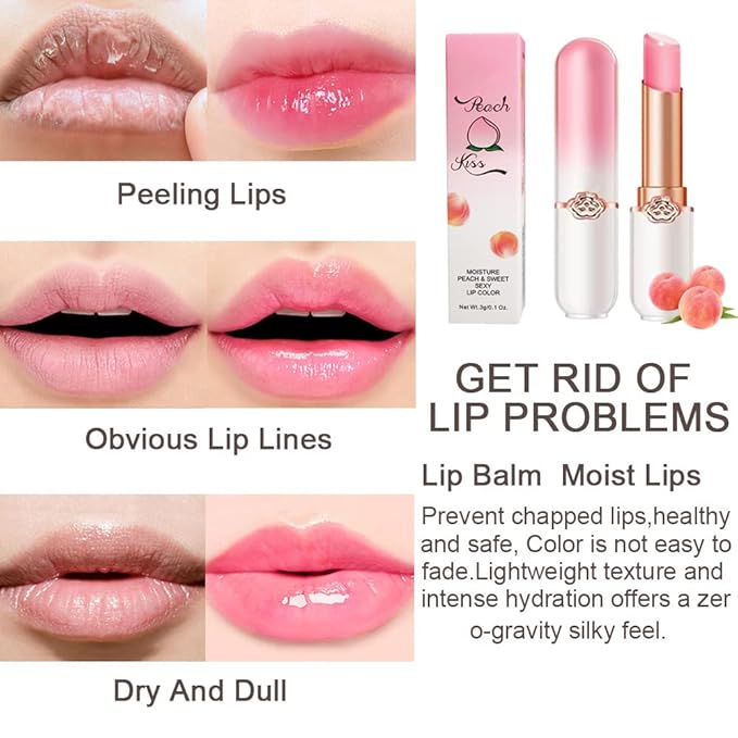 BINGBRUSH 2 Pcs Peach Color Changing Lipstick Queen,PH Mood Long Lasting Labiales Lip Gloss Lip Balm Tinted Magic Lip Stain Makeup Lipstick Set for Women