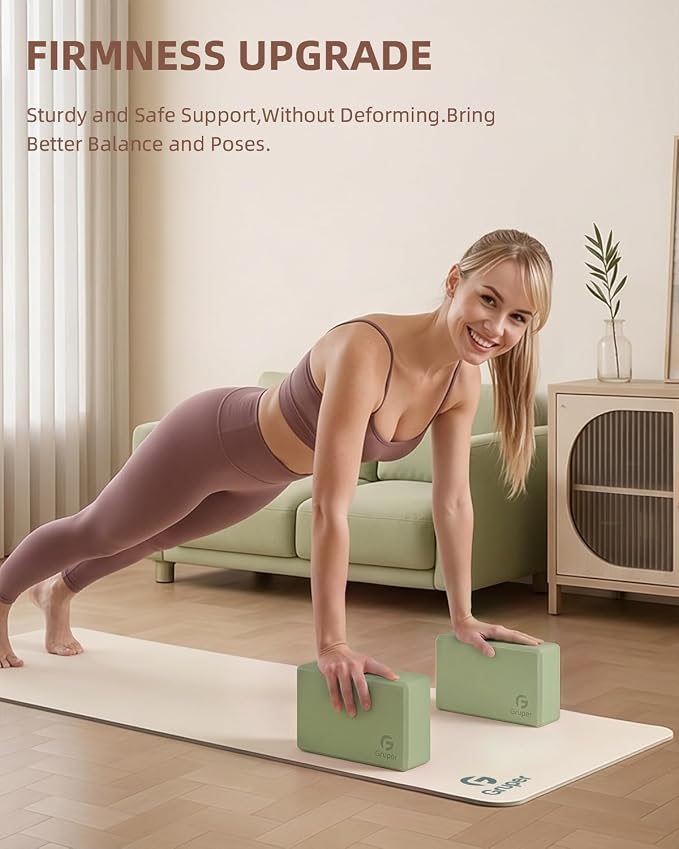 Gruper Yoga Blocks 2 Pack, 9"x6"x3" Exercise Blocks High-Density EVA Foam Blocks with Soft Non-Slip Surface, Lightweight Yoga Props for Yoga Pilates Meditation & Stretching