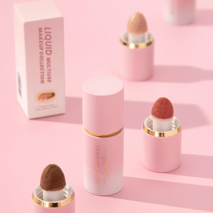 URQT 3PCS Highly Pigmented Liquid Contour - Built-in Sponge Tip Sculpted Complexion Wand Long Lasting Natural Buildable Highlighters Contouring Bronzer (Contour+Highlighter+Blush)