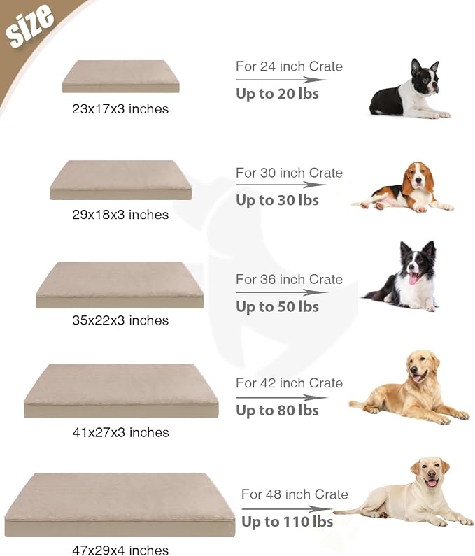 KSIIA Orthopedic Dog Bed for Small Dogs with Waterproof Lining, Khaki,23x17 | Deluxe Soft Plush Dog Crate Bed, Washable Pet Mat with Removable Cover & Egg Crate Foam for Small Dogs Sleeping & Relaxing