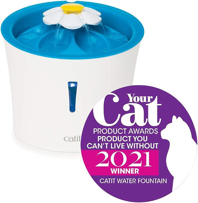 Catit LED Flower Fountain with Triple Action Filter, 3 L, Blue | Cat Drinking Water Fountain