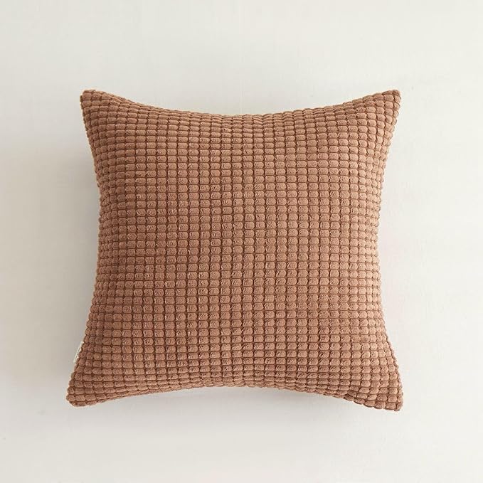 Pack of 2 Size bundel Polyester Blend Soft Hand Feeling Throw Pillows (with Insert) Size 18"x18" and 12"x20" one of Each (Coffee)