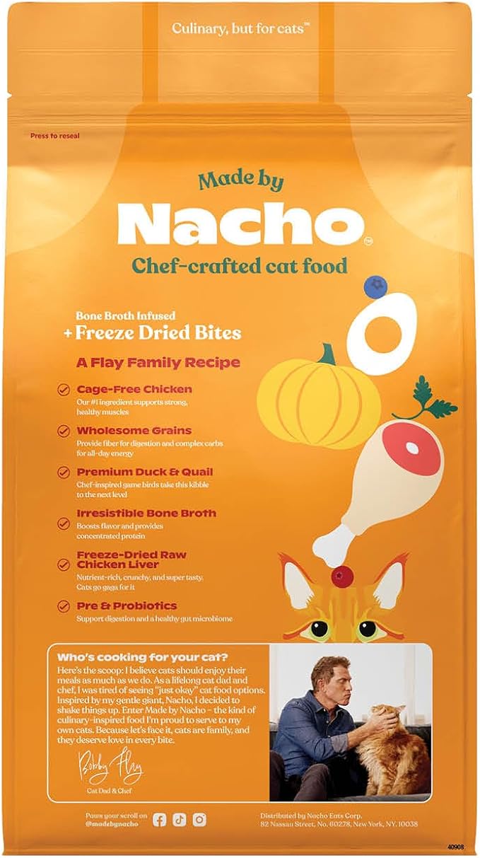 Made by Nacho Dry Cat Kibble 4lb Bag, High Protein Premium Cat Food with Freeze Dried Pieces, Cage-Free Chicken & Duck, Limited Ingredients, Single Bag | Protein-forward dry cat food with premium ingredients and craveable texture for everyday feeding