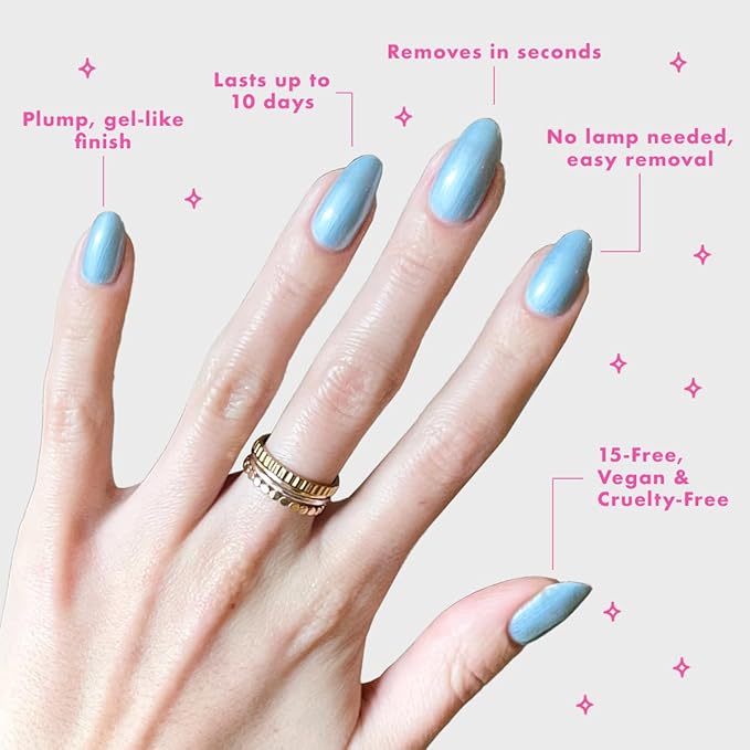 Olive & June Long Lasting Nail Polish | Spring Pastel Nails | Plump Gel-Like Finish No Lamp Needed | Lasts up to 10 days | 15-Free Vegan & Cruelty-Free Chip-Resistant |Same Day Next Year Shimmery Blue