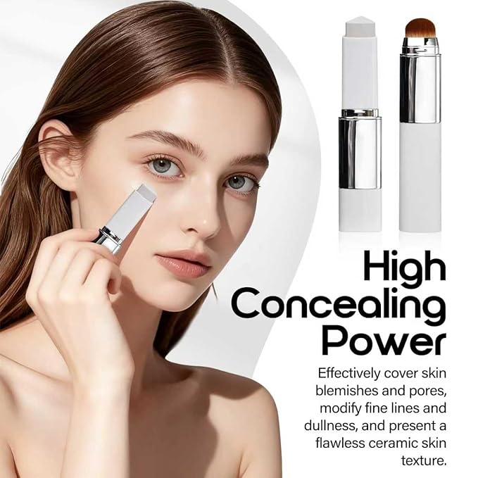 Color Changing Foundation Stick, Medium to Full Coverage Cream Stick Hydrating Makeup, Dual-Ended with Soft Brush for Flawless Look, Portable & Travel-Friendly (Natural) (Ivory)