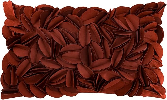 KINGROSE Handmade 3D Flower Throw Pillow Cover, Rust Red, 12x20 Inches | Soft Solid Suede Pillowcase, Rectangle Cushion Cover, Vintage Floral, For Sofa Couch Chair Bed, Home Decorative