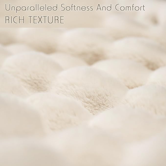 Super Comfort Oversized Warm Thick Bubble Luxury Plush Rabbit Faux Fur Throw Blanket, Fluffy Blanket,Soft Cozy Blanket for Couch Chair Bed Sofa Living Room (White, 50inX60in)
