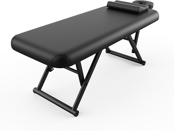 pouseayar Adjustable Massage Table with Face Pillow & Headrest, Sturdy and Solid, Silent and Easy to Adjust for Treatment Table Physical Therapy Table Spa Facial Bed - Fixed Backrest, Black