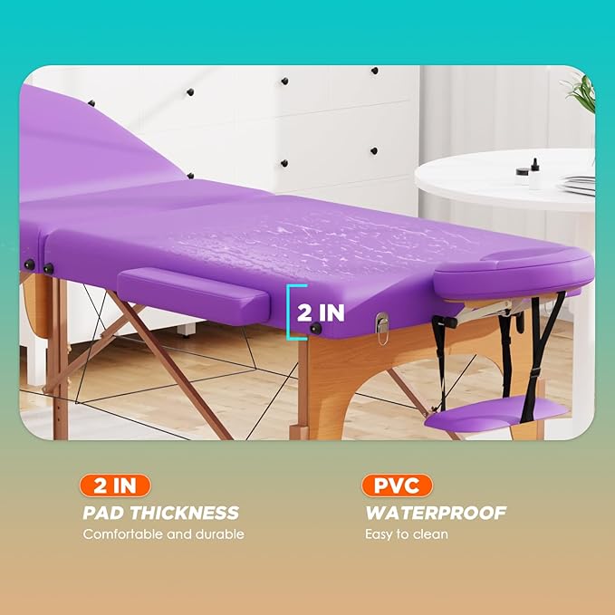 BestMassage Massage Bed Portable Massage Table 77" L 28" W Lash Bed Height Adjustable 3 Folding PU Leather with Oxford Bag for Spa Footmassage Facial CareSpa Tattoo