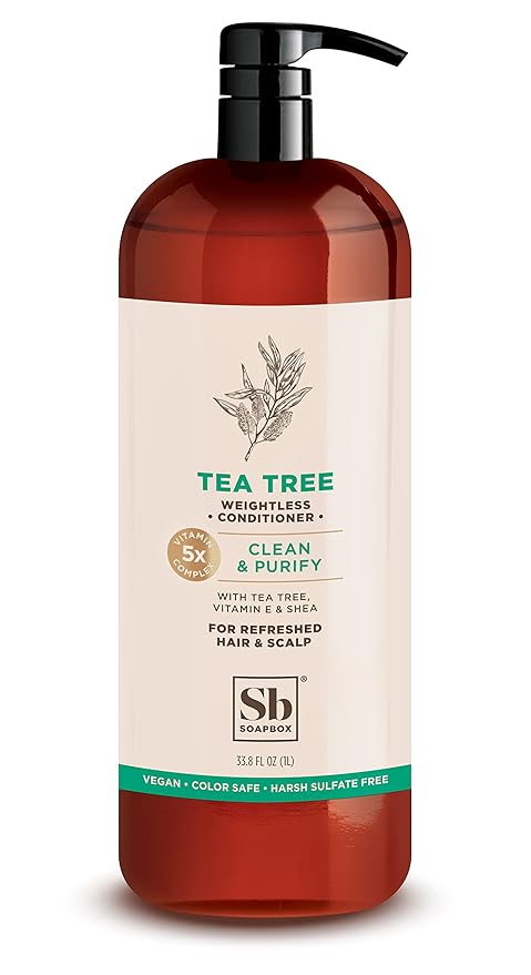Soapbox Tea Tree & Mint Conditioner, Harsh Sulfate Free, Paraben Free, Silicone Free, Color Safe, and Vegan Hair Conditioner (33.8 Ounces)
