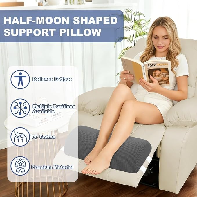 Half Moon Bolster Pillow with Straps, Knee Pillow for Back Sleeping, Under Knee Pillow for Sleeping, Relieves Pain in Legs and Knees, Machine Washable Cover, 24" X 10" X 4", Grey