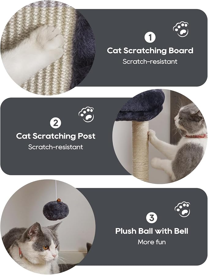 SYANDLVY Samll Cat Tree for Indoor Cats, Scratching Board Scratcher & Perch | Cat Scratching Post with 2 Dangling Balls, Great for Kittens