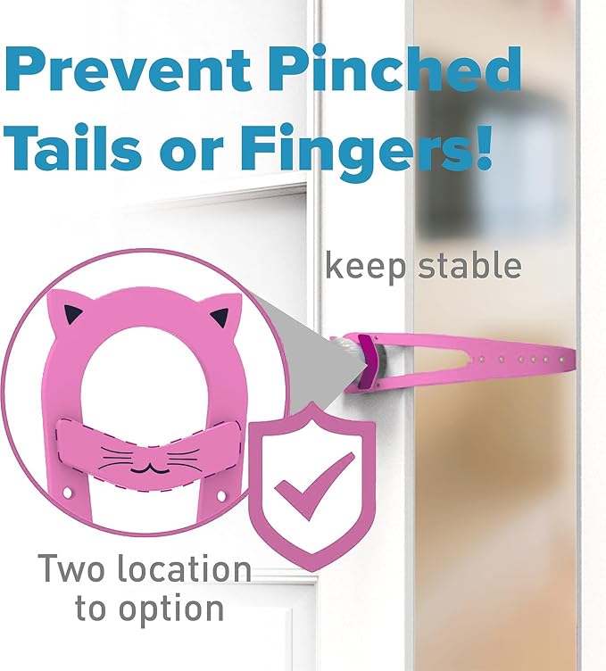 Cat Door Latch with Stabilizer, 7 Sizes Adjustable Cat Door Holder Latch to Keep Dog Out of Litter Box, Economical Alternative of Pet Gates and Interior Pet Door, Pink, 4 Packs