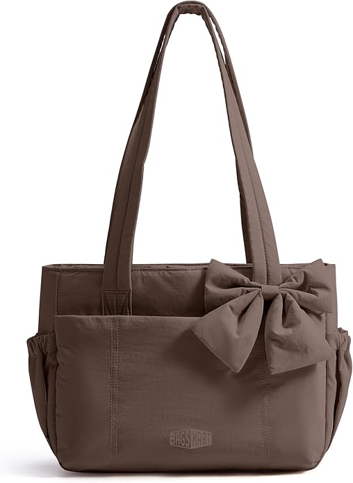 BAGSMART Crush Bow Tote Bag for Women, Puffer Travel Work Yoga Laptop Bag | Large Bow Tote Fits 40oz Tumbler, 15.6" Laptop, Yoga Mat Sleeve, Waterproof Pocket, Travel Work Swim Gym Mom Shoulder Handbag