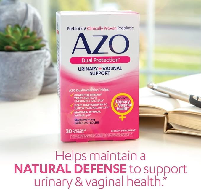 AZO Dual Protection, Urinary + Vaginal Support, Prebiotics and Probiotics for Women*, Starts Working Within 24 Hours, Non-GMO, 30 Count (Pack of 2)