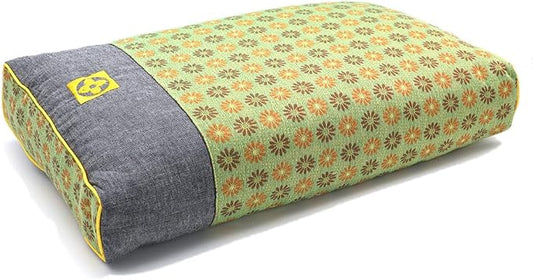 Buckwheat Pillow Cube for Side Sleepers, Pain Relief for Neck Support Adjustable Cervical Pillows, Included Floral Pattern Square Pillow (18x10 Inch, Lemon Yellow)