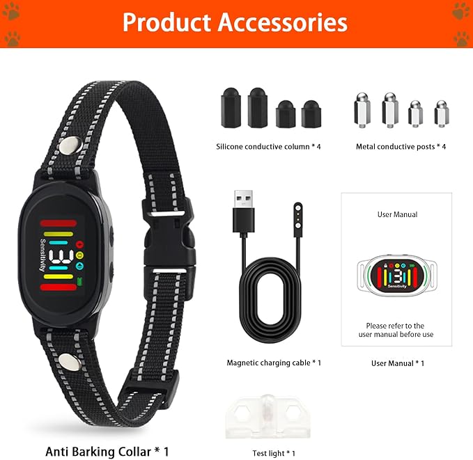 Smart Dog Bark Collar with Color LCD Screen, 3 Training Modes, Anti Barking Devic for Large Medium Small Dogs, Rechargeable IP67 Waterproof Anti-Bark Training Collar (Electrostatic)