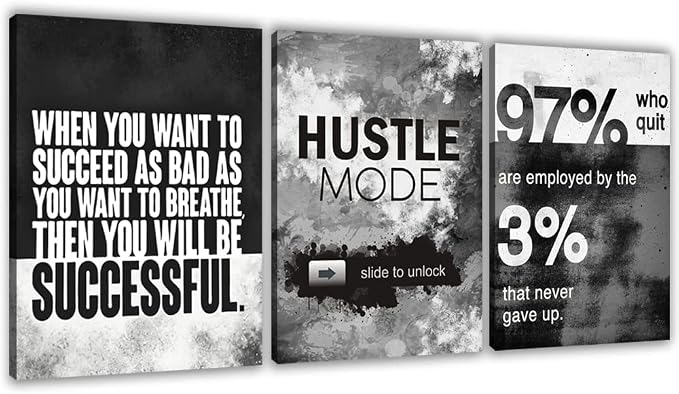 Motivational Painting Wall Art 3 Pieces Canvas Print Success Wall Art for Home Office Living Room Leader Canvas Quotes Inspirational Positive Poster Framed Motivation Artwork [36''Wx 16''H]