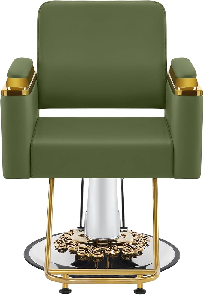 BarberPub Luxurious Salon Chair, Height Adjustable Gold&Green Salon Beauty Spa Styling Equipment, 440lbs Hydraulic Pump for Hair Stylist, Barber Shops&Beauty Salons 8633 (Green)