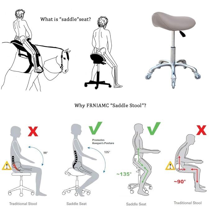 Professional Saddle Stool with Wheels Ergonomic Swivel Rolling Height Adjustable for Clinic Dentist Beauty Salon Tattoo Home Office (Grey)