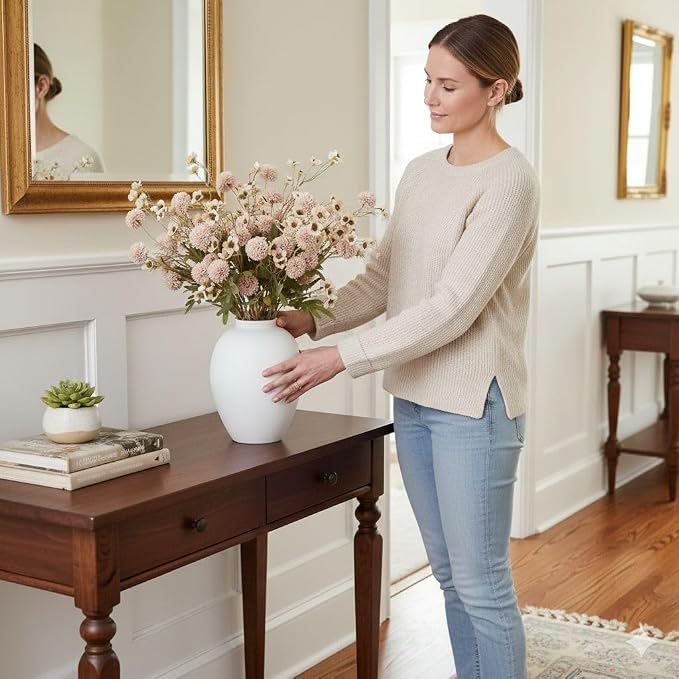 SilkSerenade Ella White Matte Flower Vase for Bedroom Kitchen Living Room Table, Contemporary Farmhouse Decorative Arlo Flowers Iron Vases, Rustic Tall Earthy Wabi Sabi Modern Centerpieces Home Decor