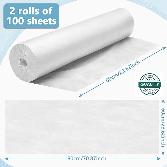 Tudomro 2 Rolls Disposable Non Woven Bed Sheets 24 x 71 Inch Massage Table Paper Covers Non Woven Fabric Massage Sheets Waterproof Spa Breathable Bed Cover for Beauty Salon (White)