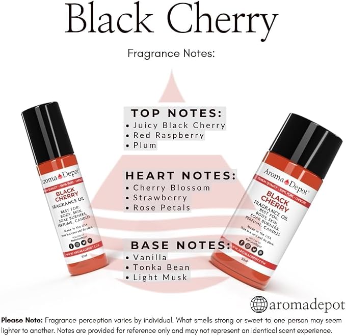 Aroma Depot Black Cherry Roll On Perfume Oil 30ml – Alcohol Free Fragrance Body Oil – Skin Safe, Phthalate Free, Travel Size 1 Fl Oz