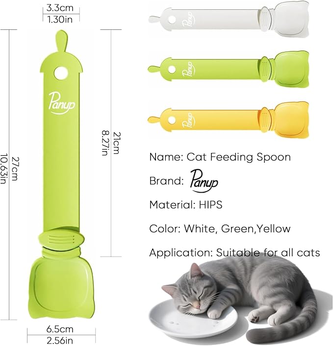 Panup Cat Strip Feeder - 3 Colors Cat Stripe Squeeze Spoon, Treat Feeding Wet Spoons, Cat Food Treat Spoon Dispenser for Pet, White, Green, Yellow
