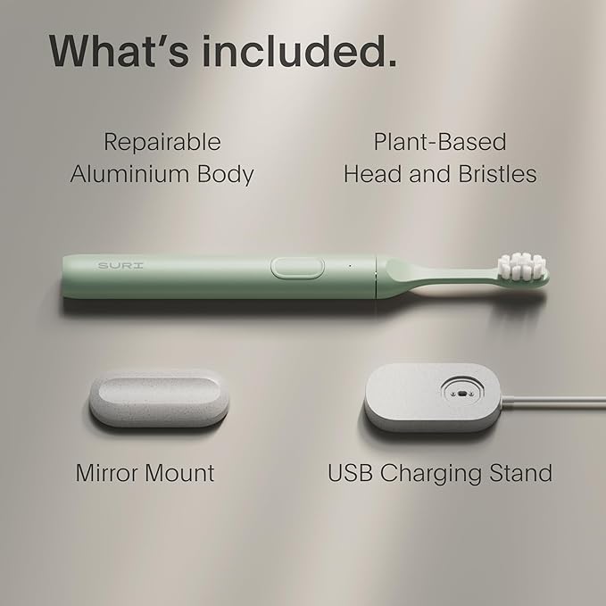 SURI 1.0 Sonic Electric Toothbrush | 1 Month+ Battery | Designed in California | Electric Toothbrush for Adults | Travel Toothbrushes | Tooth Brush | Green