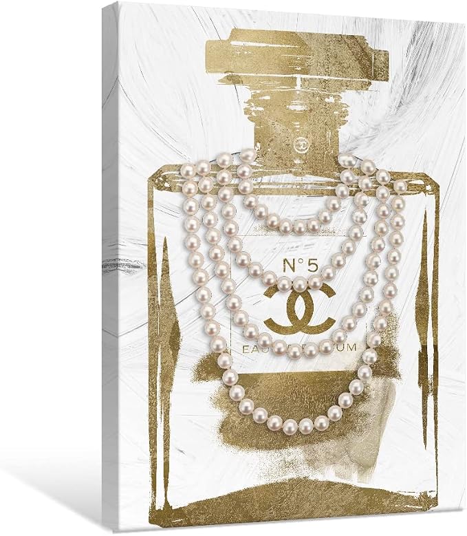 Fashion Glam Canvas Wall Art Vintage Perfume Bottle Picture Modern Luxury Posters Print for Bedroom Make up Room Home Decor 12"x16"