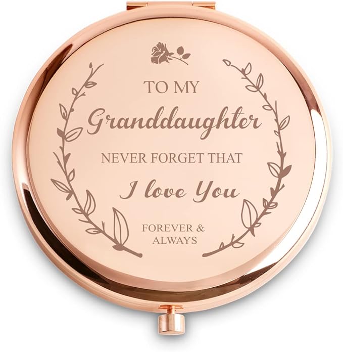Granddaughter Gifts from Grandma Grandpa, Personalized Gift for Granddaughter, Custom Compact Mirror, Goodie Bag & Basket Stuffers for Valentines Day, Mothers Day, Graduation, Birthday, Wedding