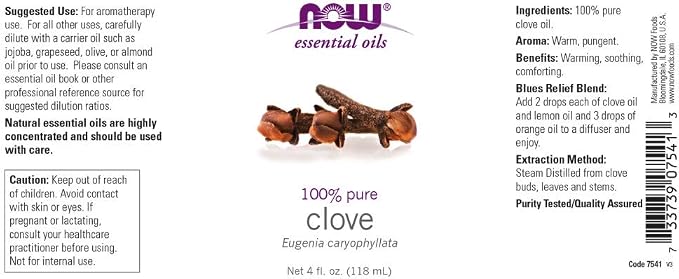 NOW Foods Essential Oil, Clove, 4 Fluid Ounce + 1 Glass Dropper
