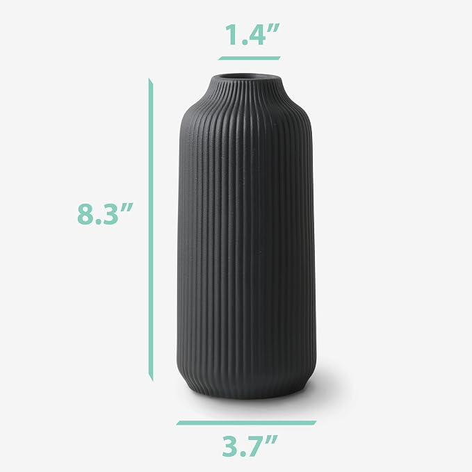 flature Ceramic Vase in Nordic Style, Decovase Large for Pampas Grass as Boho Deco, Vase Black Matt 8 inch for Flowers, Scandinavian Design Home Decoration for Fresh Flowers, Dried Flowers (Size M)