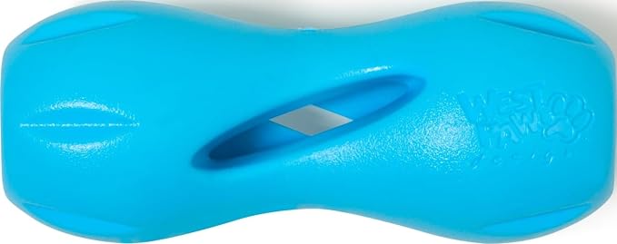 West Paw Qwizl Durable Zogoflex Dog Puzzle Toy for Mental Stimulation, and Enrichment - Treat Dispensing for Bully Sticks and Dental Sticks - Dishwasher Safe - Made in USA - Small - Aqua